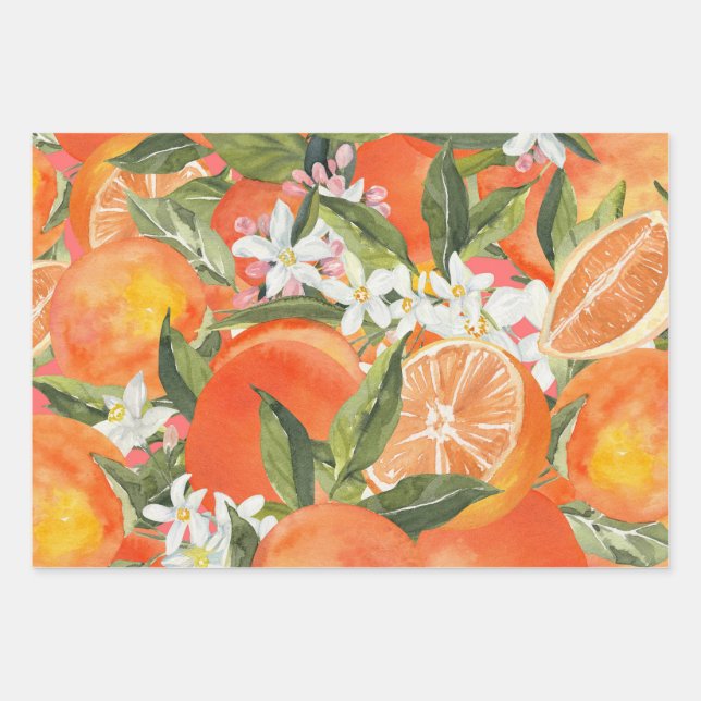 Watercolor grapefruit citrus modern tropical wrapping paper sheet (Front)