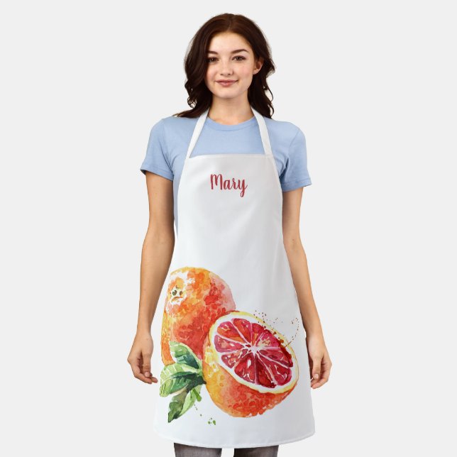 Watercolor Grapefruit Customisable Apron (Worn)