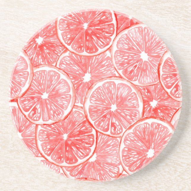 Watercolor grapefruit slices pattern coaster (Front)