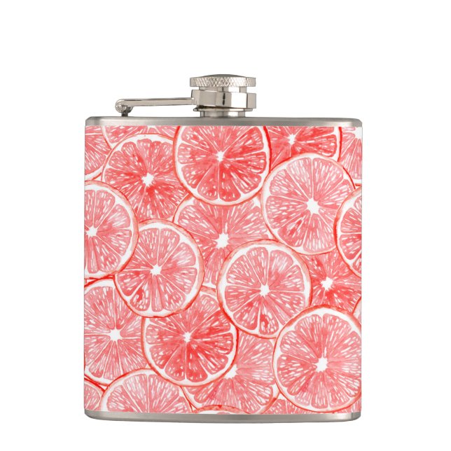 Watercolor grapefruit slices pattern hip flask (Front)