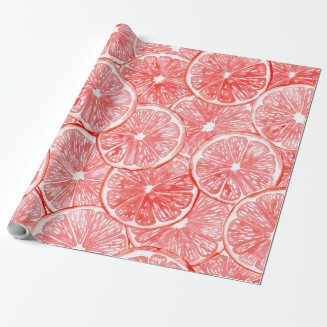 Watercolor grapefruit slices pattern wrapping paper (Unrolled)