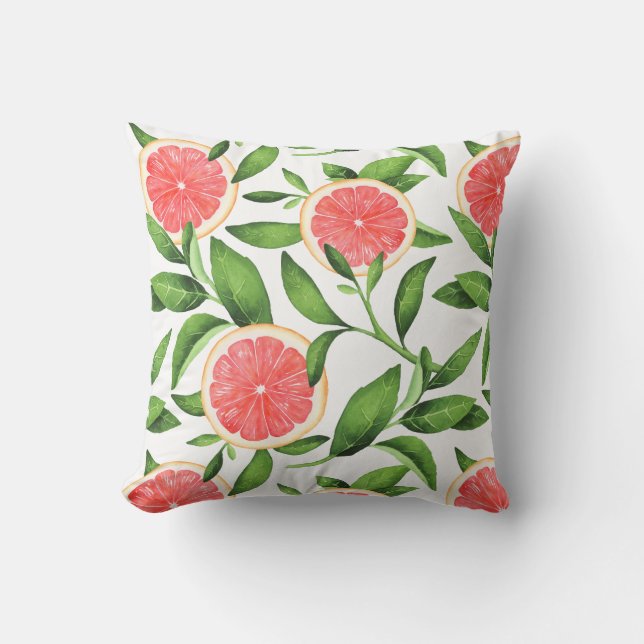 Watercolor Grapefruits and Greenery Pattern Cushion (Front)