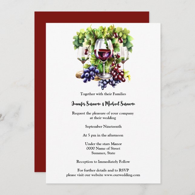 Watercolor grapes wine winery vineyard country invitation (Front/Back)