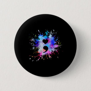 Watercolor Graphic Heart Semicolon Symbol 6 Cm Round Badge