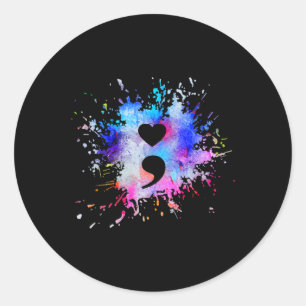 Watercolor Graphic Heart Semicolon Symbol Classic Round Sticker
