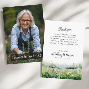 Watercolor Grass Landscape Daisies Photo Funeral Thank You Card