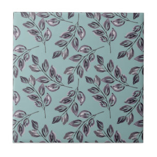 Watercolor gray, black twigs on a turquoise Ceramic Tile