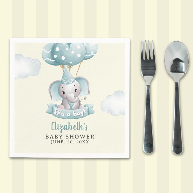 Watercolor Gray Elephant Baby shower Boy Napkin (Creator Uploaded)