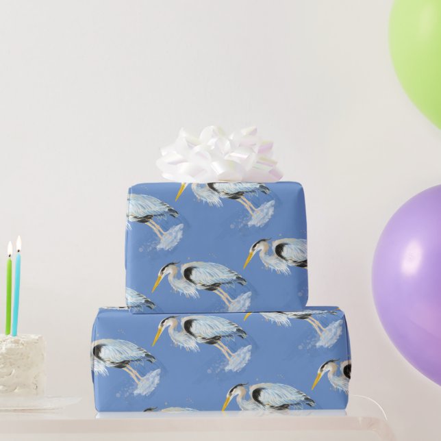 Watercolor Great Blue Heron Bird Nature Pattern  Wrapping Paper (Party Gifts)
