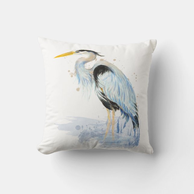 Watercolor Great Blue Heron Bird nature wildlife Cushion (Front)
