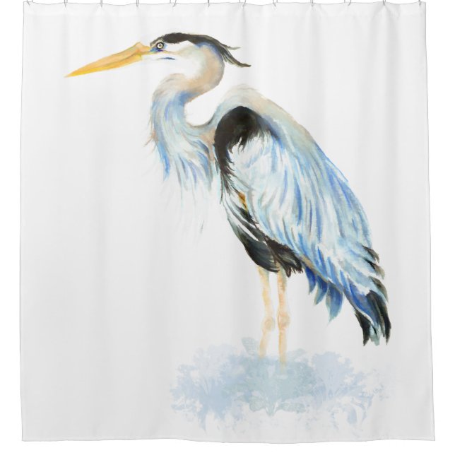 Watercolor Great Blue Heron Bird Shower Curtain (Front)