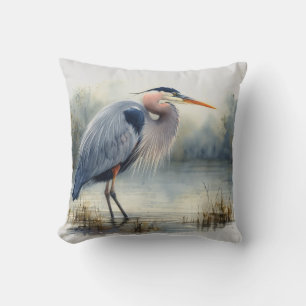 Watercolor Great Blue Heron Bird Wildlife Nature  Cushion