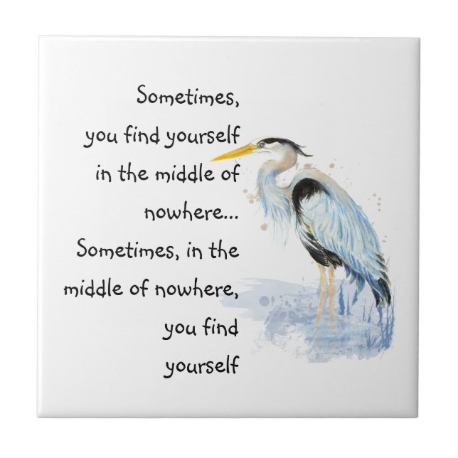 Watercolor Great Blue Heron Inspirational Quote Ceramic Tile (Front)