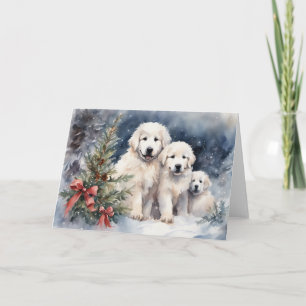 Watercolor Great Pyrenees Puppies 1 Xmas Scene Card