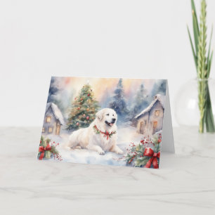 Watercolor Great Pyrenees Xmas Scene Card
