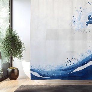 Watercolor Great Wave Japanese Style Shower Curtain