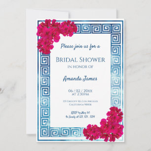 Watercolor Grecian Elegance + Pink Bridal Shower Invitation