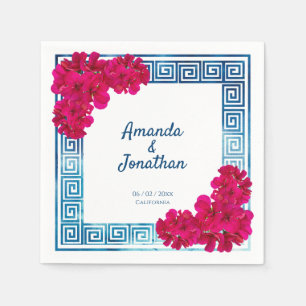 Watercolor Grecian Elegance + Pink Flowers Napkin