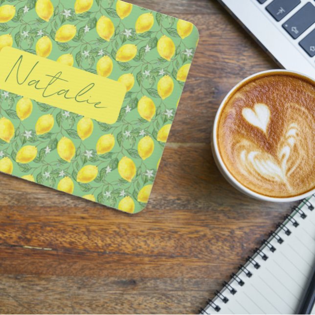 Watercolor gree citrus pattern name mouse pad (Creator Uploaded)