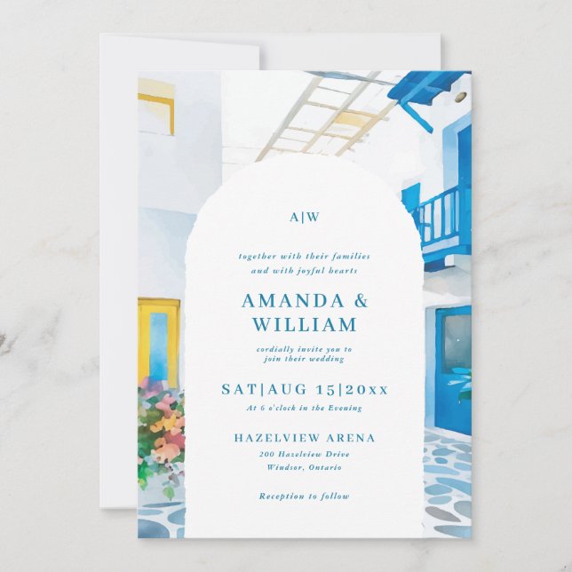 Watercolor Greece  Architecture Wedding Invitation (Front)
