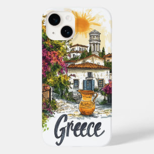 Watercolor Greece: Village Scene with Flowers Case-Mate iPhone 14 Case