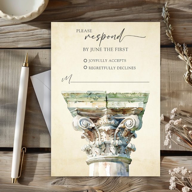 Watercolor Greek Column Wedding RSVP Response Card (Watercolor Greek Column Wedding RSVP Response Card)