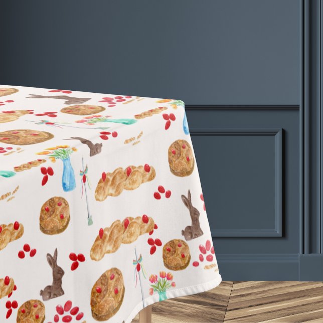 Watercolor Greek Easter Food And Red Eggs  Tablecloth (Creator Uploaded)