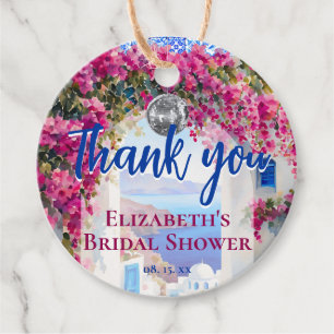 Watercolor Greek Italian Pink Flowers Blue Tiles Favour Tags
