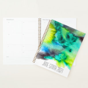 Watercolor green abstract colourful design planner