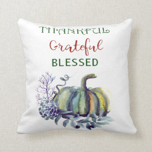 Watercolor Green and Blue Pumpkin Throw Pillow