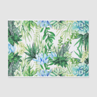Watercolor Green and Blue Succulent Plants, Leaves Tissue Paper