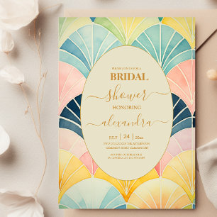 Watercolor Green and Gold Art Deco Bridal Shower  Invitation
