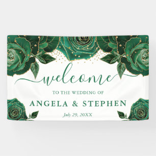 Watercolor Green and Gold Roses Wedding Banner
