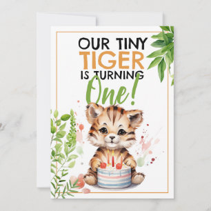 Watercolor Green and Orange Cute Tiger Invitation