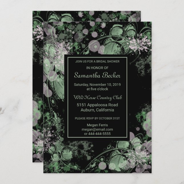Watercolor Green and Pink Botanical Bridal Shower Invitation (Front/Back)