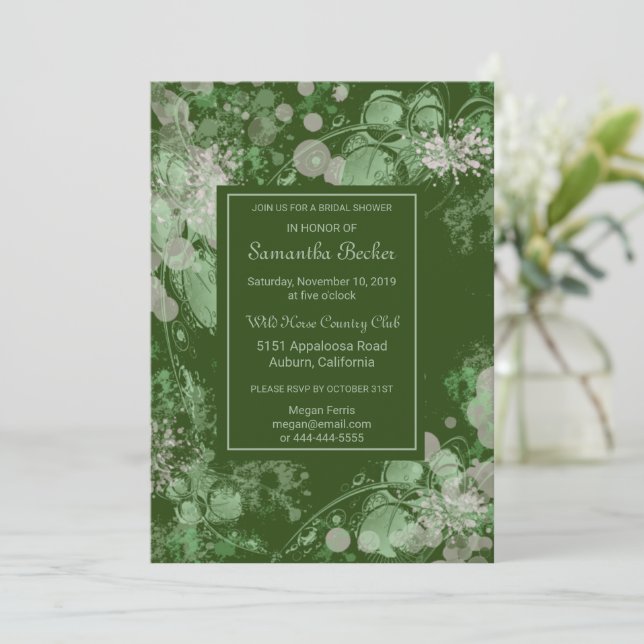 Watercolor Green and Pink Botanical Bridal Shower Invitation (Standing Front)
