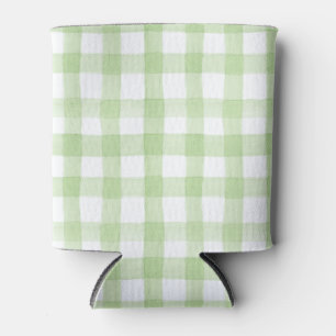 Watercolor Green and White Gingham Can Cooler
