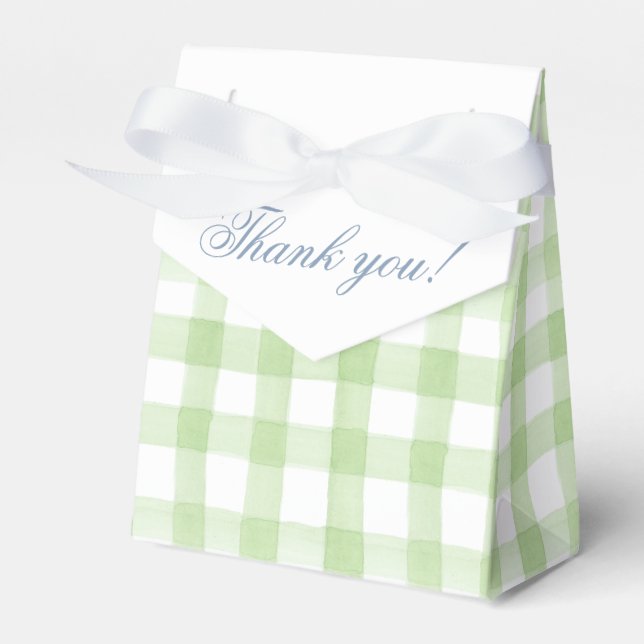 Watercolor Green and White Gingham Crest Favour Box (Front Side)