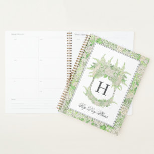 Watercolor Green and White Hydrangea Crest Wedding Planner