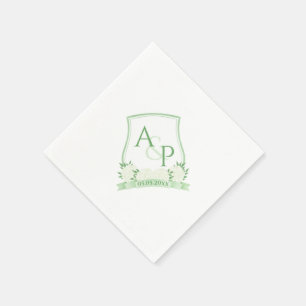Watercolor Green And White Hydrangea Wedding Crest Napkin