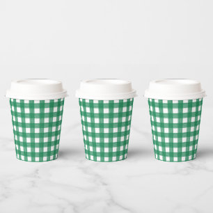 Watercolor Green and White Plaid Paper Cup w/ lid