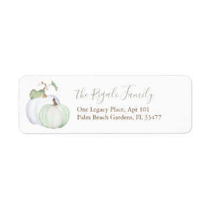 Watercolor Green and White Pumpkin Return Address Return Address Label