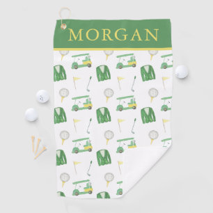 Watercolor Green and Yellow Golf Tournament Golf Towel