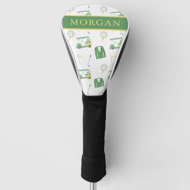 Watercolor Green and Yellow Golf Tournament Head Cover (Front)