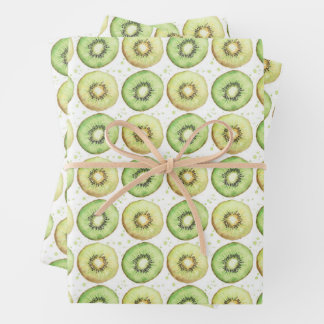 Watercolor Green and Yellow Kiwi Slices  Wrapping Paper Sheet
