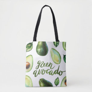 Watercolor Green Avocado Modern Calligraphy Tote Bag