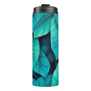 Watercolor Green Banana Foliage Pattern Thermal Tumbler