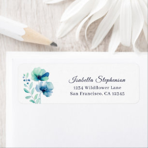 Watercolor Green & Blue Floral Return Address Label