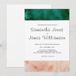 Watercolor Green Blush Pink Formal Modern Wedding Invitation