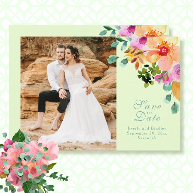 Watercolor Green Boho Floral Bold Spring Summer  Invitation (Creator Uploaded)